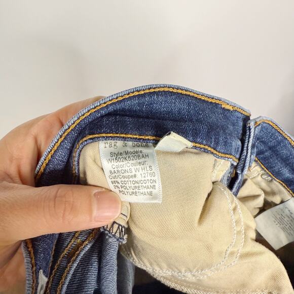 Rag & Bone Womens 26 Medium Blue Skinny Jeans with Ripped Knees Barrons Wash - Picture 9 of 10